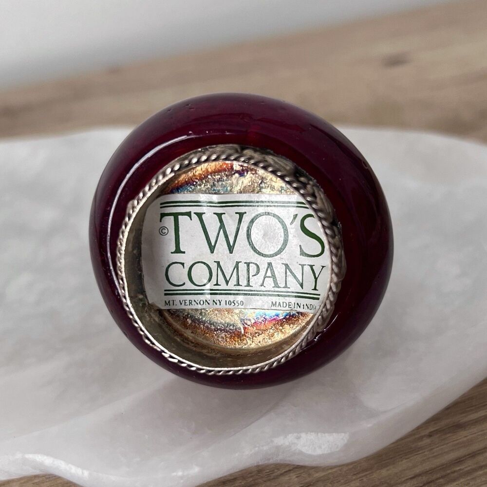 Two’s Company Jewelry Trinket Pill Box Decorated Silver Plated Red Glass 2” T - Picture 5 of 6
